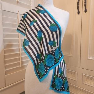 Adrienne Vittadini 11×53 Black/Teal Floral Silk Scarf